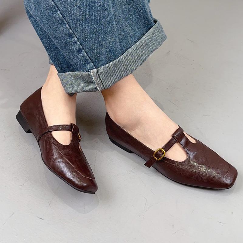Модные туфли Мэри Джейн из коровьей кожи, полностью из натуральной кожи, подкладка из овчины, плоская подошва для неспешных прогулок, обувь для пожилых людей в стиле ретро и ностальгии, женская обувь