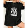 Black Oversized T Shirt With Rose Print For Casual Wear