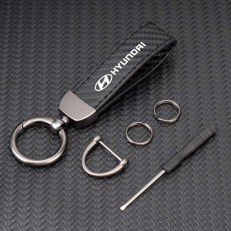 Автомобильный брелок из углеродного волокна, кожи и цинкового сплава, брелок из микрофибры для Hyundai Tucson Accent Elantra Santa fe Sonata I10 I20 I30