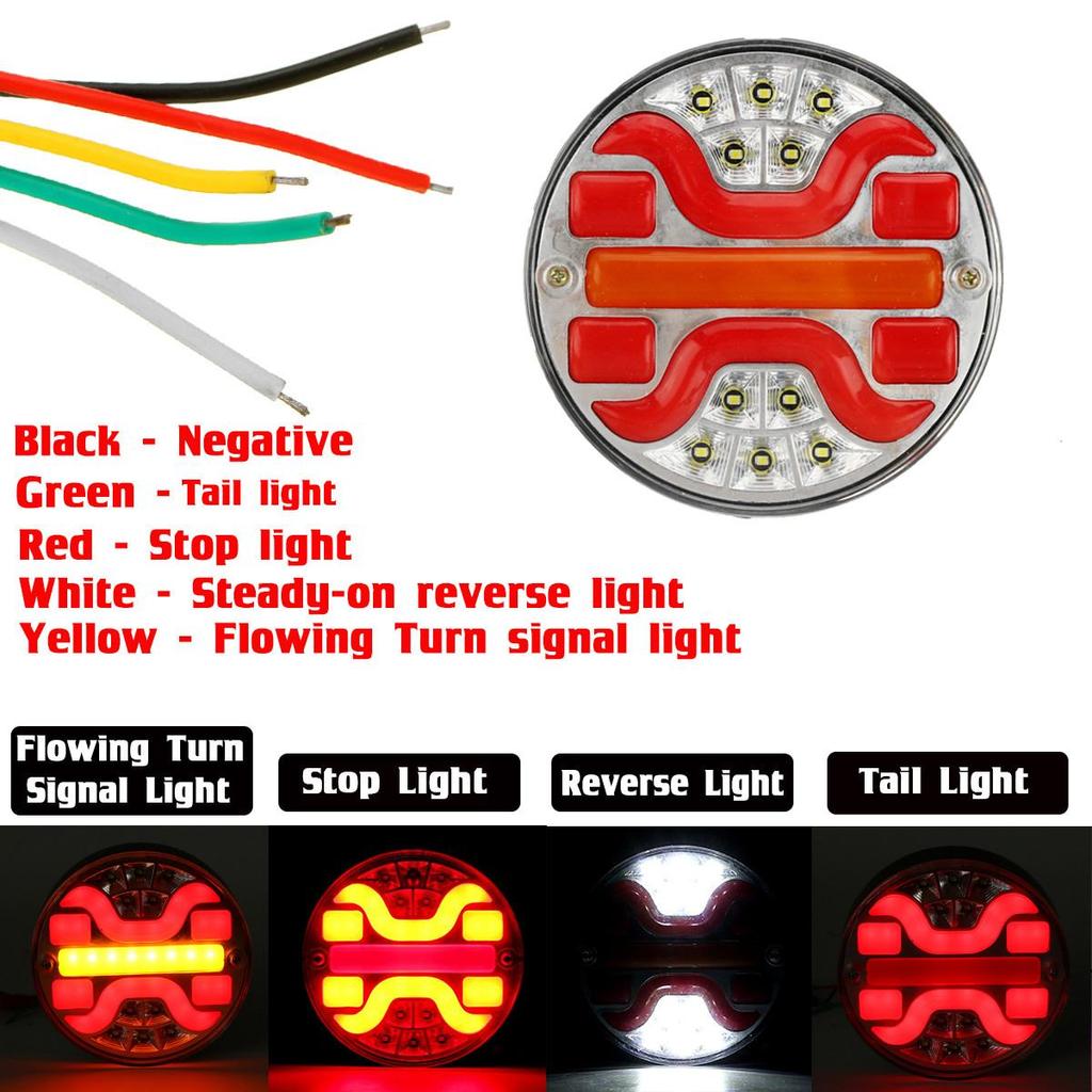 1/2/4x Waterproof LED Trailer Truck Rear Tail Light Taillight Reverse Brake Stop Lights Car Bus Caravan Flowing Turn Signal Lamp