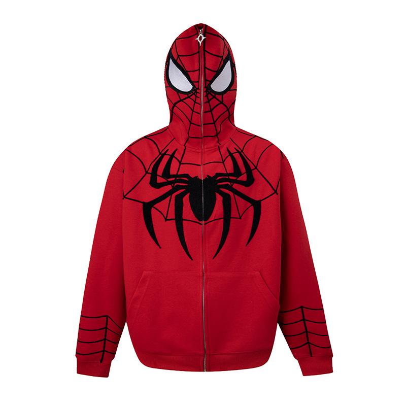 Spider-Man Embroidered Full-Zip Hoodie – Unisex Couple’s Style – Loose-Fit Autumn Jacket