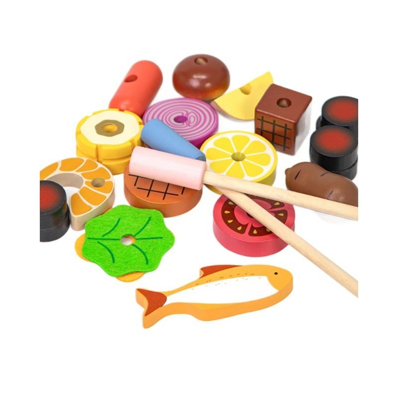 Simulation Wooden Barbecue Rack Cooking Family Interactive Children Set Toy