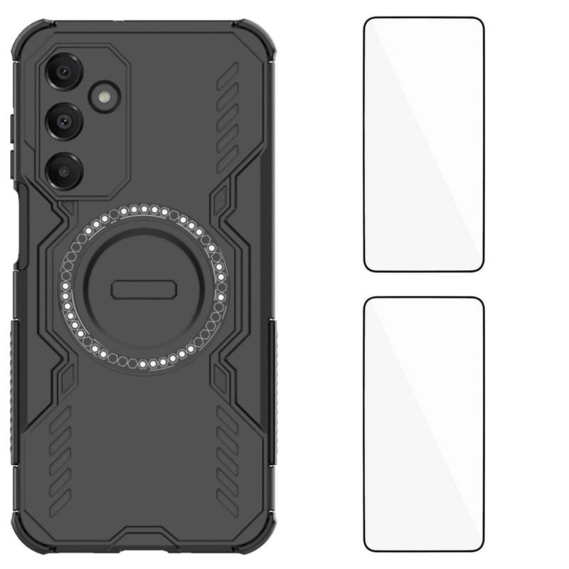 For Samsung Galaxy A16 4G/Galaxy A16 5G Magnetic Case WANLONFENG DJ Series PC TPU Phone Cover with 2Pcs Tempered Glass Film