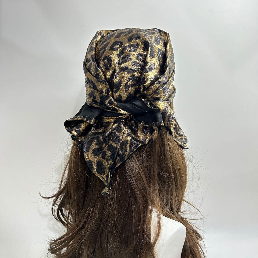 Жидкий Серебряный Леопардовый Принт Бандана - Y2K Ретро Шелковый Головной Платок