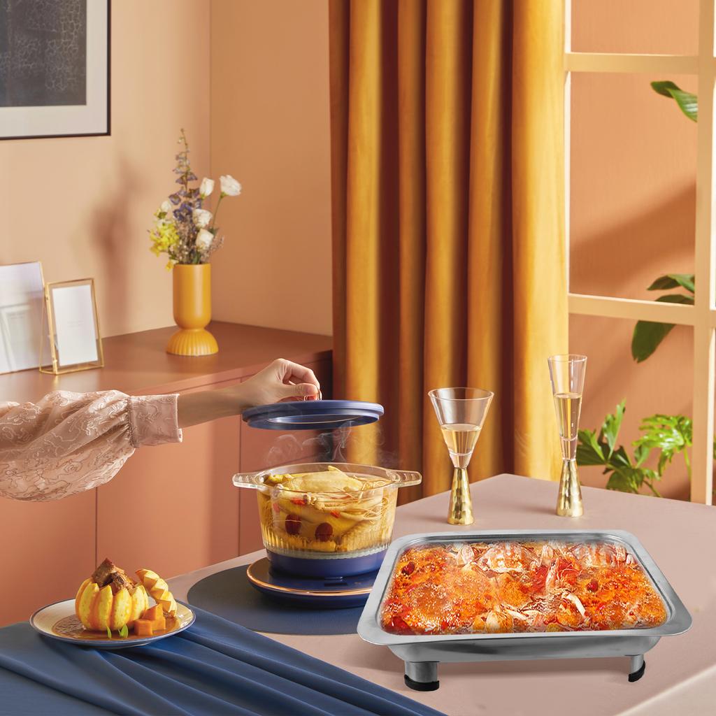 Stainless Steel Dinner Plate Food Tray Buffet Rectangular Trays Lids Kitchen Chafing Dishes Practical Easy Clean Anti Slip Legs