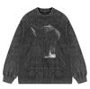 Streetwear French Bulldog Washed Black Y2K Knitted Sweater