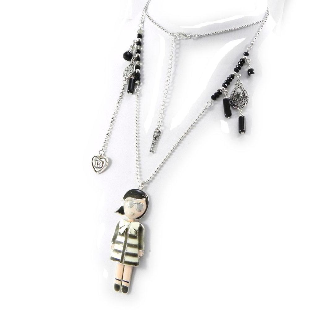 Les Trésors De Lily [H9856] - Designer Long Necklace 'Mangas' Gray Beige