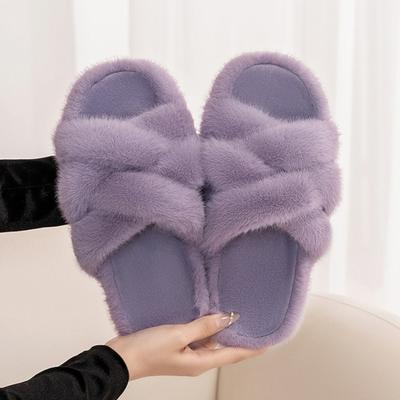 Мода Мода Дизайн с перекрестной шнуровкой Плоские тапочки Женские Уютные Теплые Пушистые Домашние тапочки Высокое качество Зимние Хлопковые тапочки Zapatos De Mujer