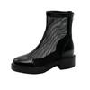 Fashion Mesh Hollow Chelsea Short Boots Women Summer Thin Section Breathable Thick Heel 6 Boots Female High Top Sandals Casual Shoe