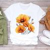 (Asian Size) Casual Tees 90s Flower Trend Cute Top Women Clothing Short Sleeve T Shirt Tee Fashion Print Ladies Female Graphic T-shirts