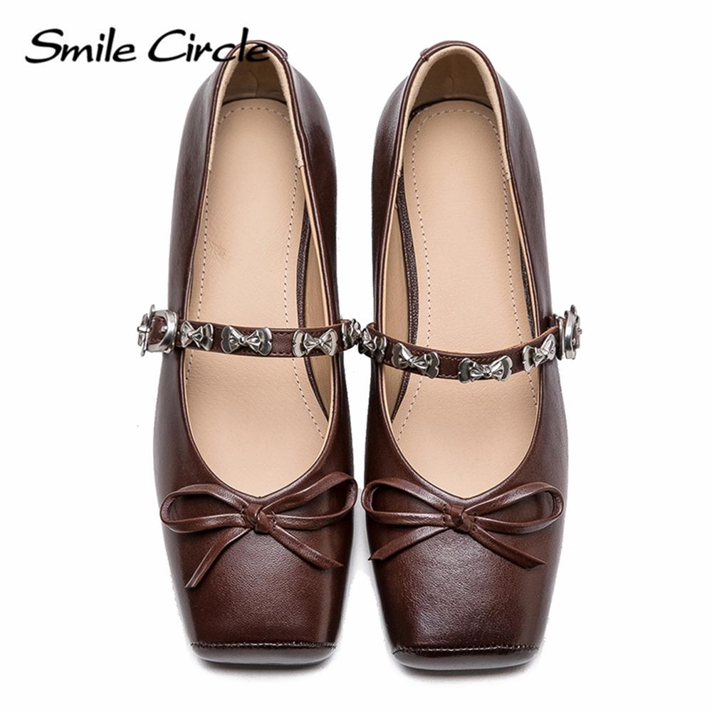 Женские туфли Мэри Джейн из натуральной кожи с квадратным носком и пряжкой на низком каблуке. Модная повседневная женская обувь.