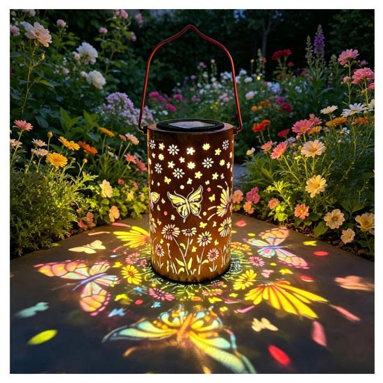 Colorful Solar Floral Lantern, Outdoor Metal Hummingbird Solar Light, Waterproof Butterfly LED Garden Lantern, Hanging Lantern for Outside Table Tree