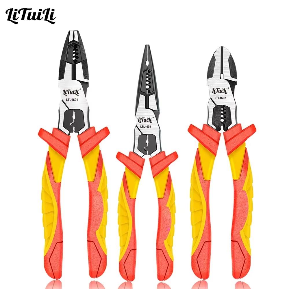 LiTuiLi Insulated Pliers 8 Inch Isolated Wire Stripper Cr-V Wire Cutter Needle Nose Diagonal Plier Electrician Tool Crimping Cable