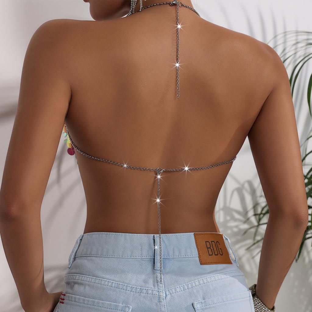 Женский топ-жилет на цепочке с цветными бусинами, сексуальный