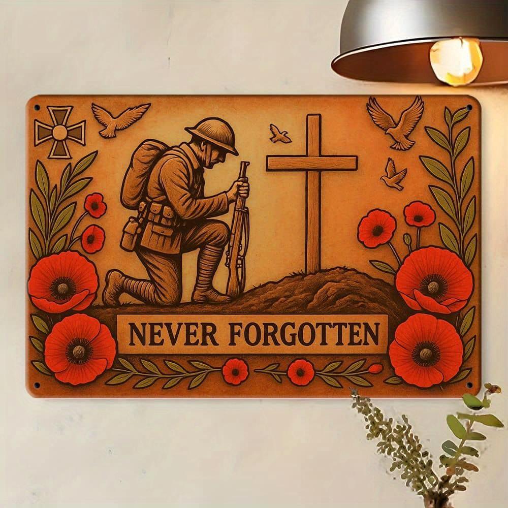 "Never Forgotten" Iron Plaque - 30x20cm Memorial Sign for Historical Remembrance