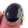 Natural Blue Sunstone Gemstone 925 Sterling Silver Two Tone Ring Size 7.5 V7e46