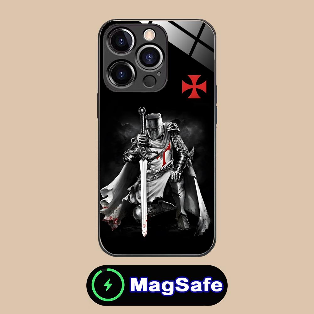 Чехол для мобильного телефона Рыцари-тамплиеры для iPhone 16 15 14 13 12 11 Pro Max Plus Mini MagSafe Стеклянный Цветной Защитный Чехол Люкс