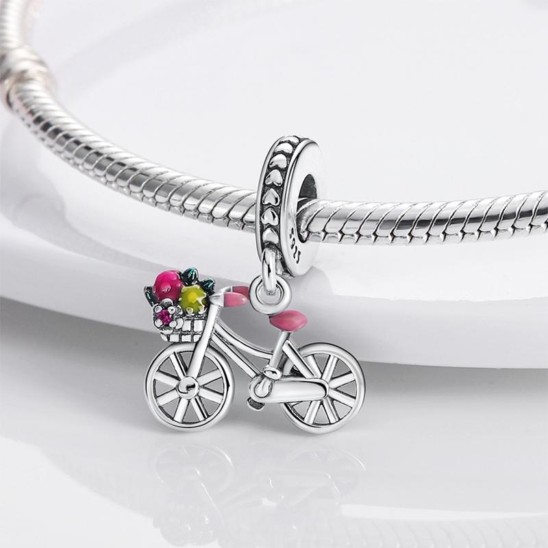 Plata Charms of Ley S925 New Fit Original Bracelet Necklace Flower Bicycle Silver Pendant Charms Bead Women Fine Jewelry