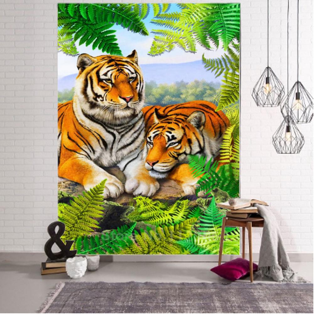 Мандала Бохо Настенный гобелен Подвесной Спальня Гостиная Лесной Тигр Декоративный гобелен Животное Декоративный гобелен