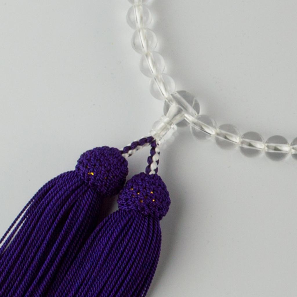 Sato Funeral Service Crystal Prayer Beads with Silk Tassel for Women, Suitable for All Sects, Made in Kyoto, Includes a Portable Pouch, Prayer Bead