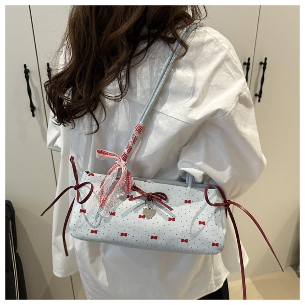 Elegant Korean Bow Decoration Women's Handbag PU Material Zipper Closure Shoulder Bag Niche Style Square Bag Fashion Occasion
