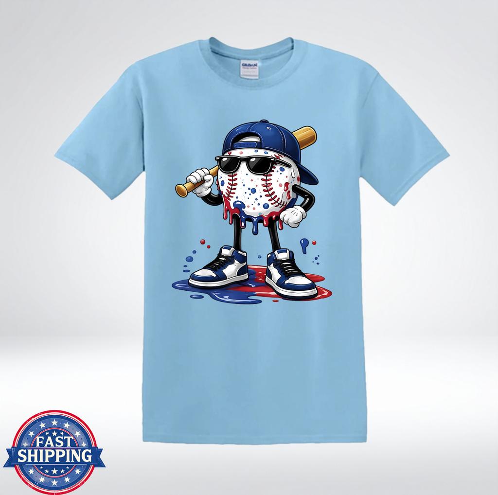 Cool Baseball Player Cartoon Graphic T-Shirt