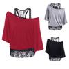 Size Women Plus Loose Vest Lace Stitching Oblique Collar Bat Tshirt Fashion