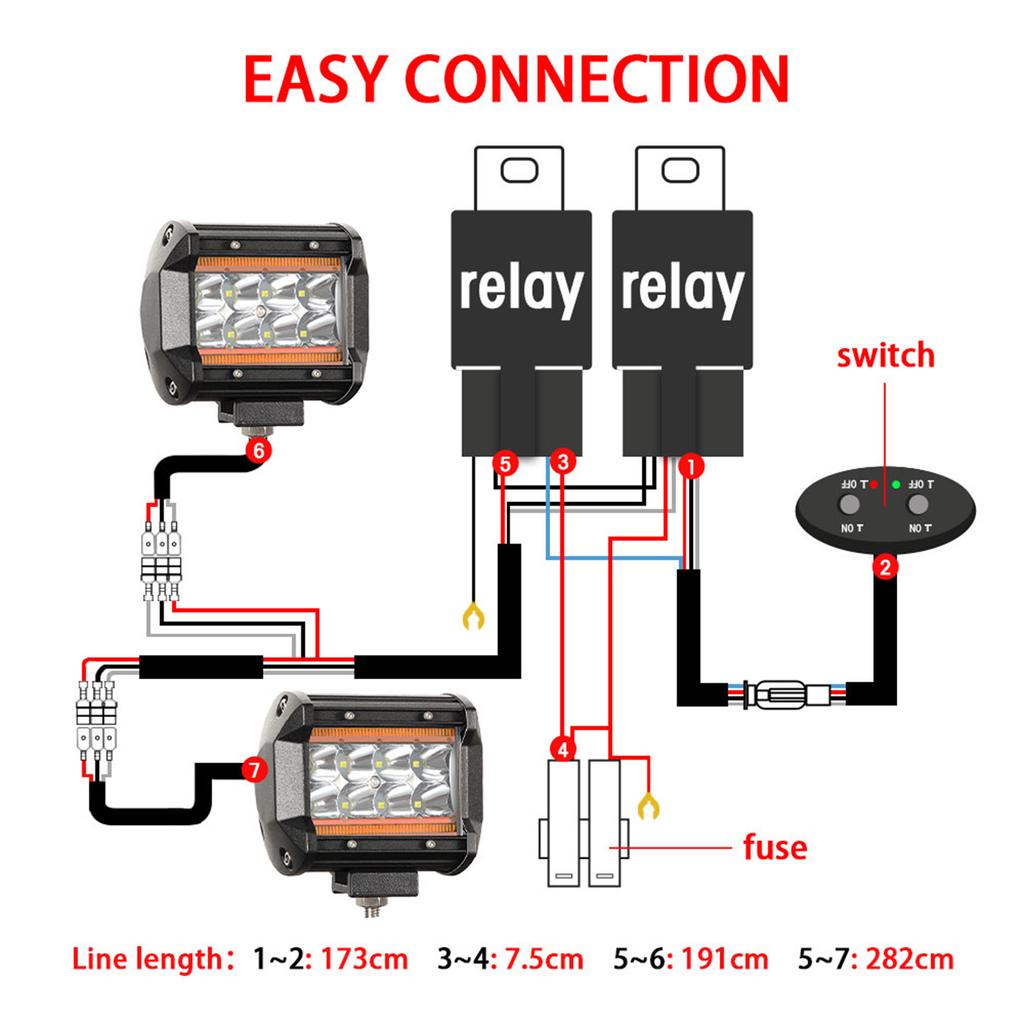 LED Light Bar Wiring Harness Kit, 480W 2  S 14 AWG Universal LED Wiring Harness with 12V 40A Relay and Two Control