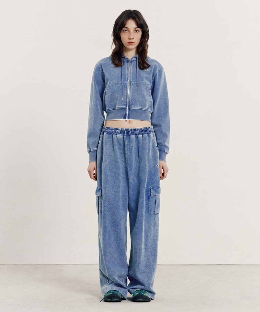 OIOI COLLECTION Vintage Denim Sweat Cargo Pants_Denim Light Blue