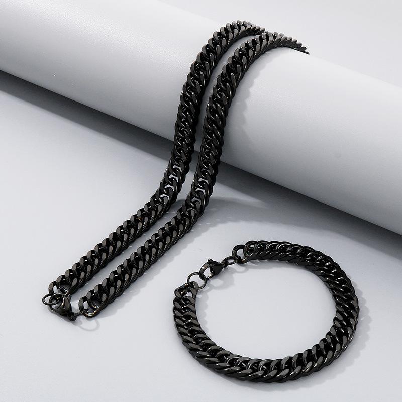 Simple Plain Chain Double Woven Four-Sided Grinding Bracelet Hip-Hop Personality Multi-Size Whip Chain Titanium Steel Men'S Necklace