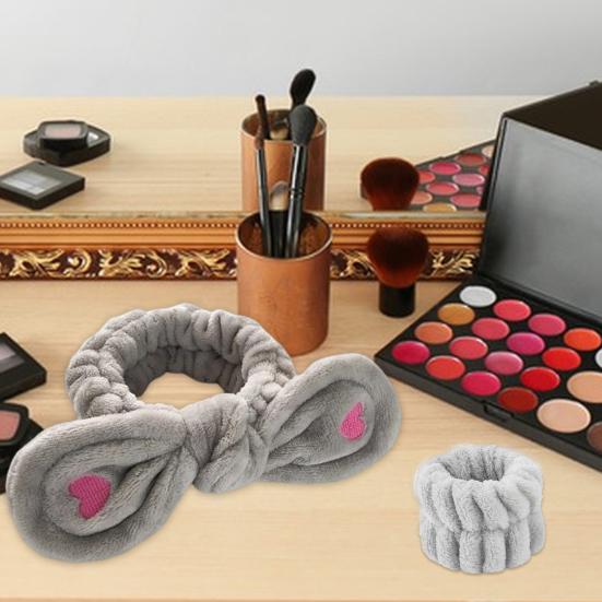 2 шт./компл., женская повязка на голову для спа, набор браслетов, декор с бантом, фланелевая повязка для мытья лица, повязка для волос для душа, водонепроницаемый набор браслетов