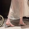 High-heeled sandals for women's outer wear summer new rhinestone bow with women's thick-heeled cool slippers