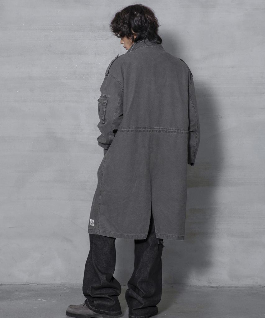 XTONZ Xj143 Military Vintage Washed Long M-65 Field Jacket (Charcoal)