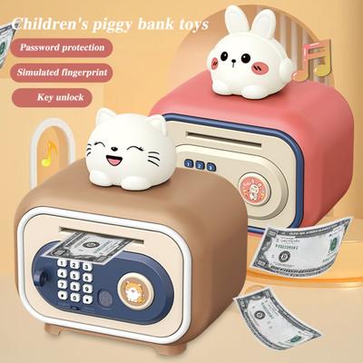 Детская игрушка-копилка, электронная наличка, монета, копилка, разблокировка отпечатком пальца, стиль банкомата, большая емкость, забавная копилка для мальчиков и девочек 6-12 лет