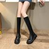 Ботинки на толстой подошве с плоским голенищем 2025 новые высокие ботинки на толстом каблуке, но для полных коленей, мм расширенные, с задней молнией, рыцарские ботинки