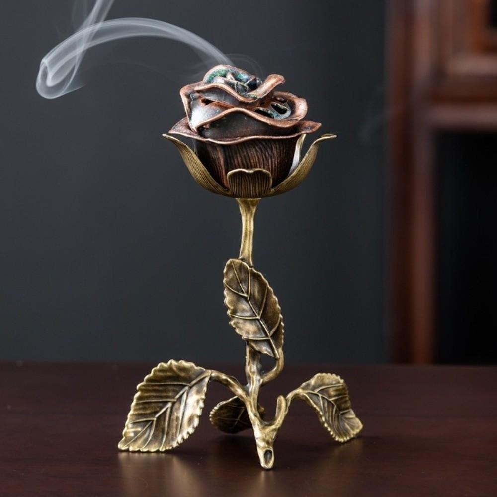 Romantic Handcrafted Metal Rose Burner Sturdy Traditional Incense Burner Heat-resistant Alloy Crafts Incense Holder Study Room