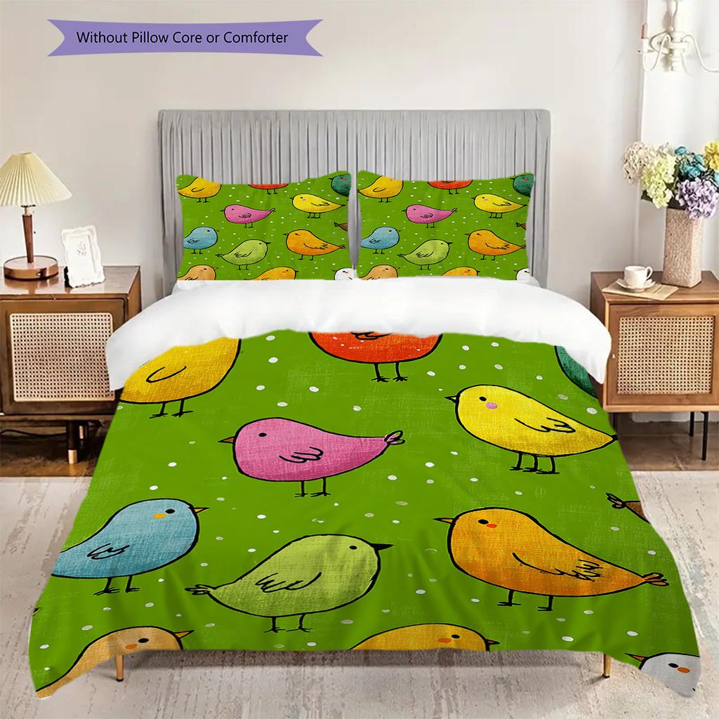 Bird Pattern Bedding Quilt Set Quilt Cover Pillowcase Home Decoration Birthday Gift (1 * duvet cover + 2 * pillowcase, without core)