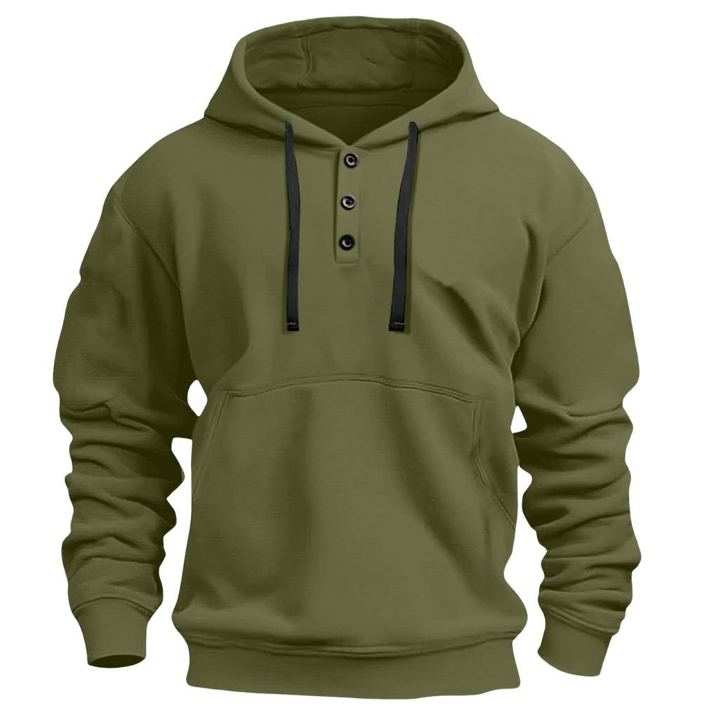 Mens  Hoodies Vintage Casual Quarter Button Up Hooded Workout Sweatshirts Fall Winter Pullover Hoody