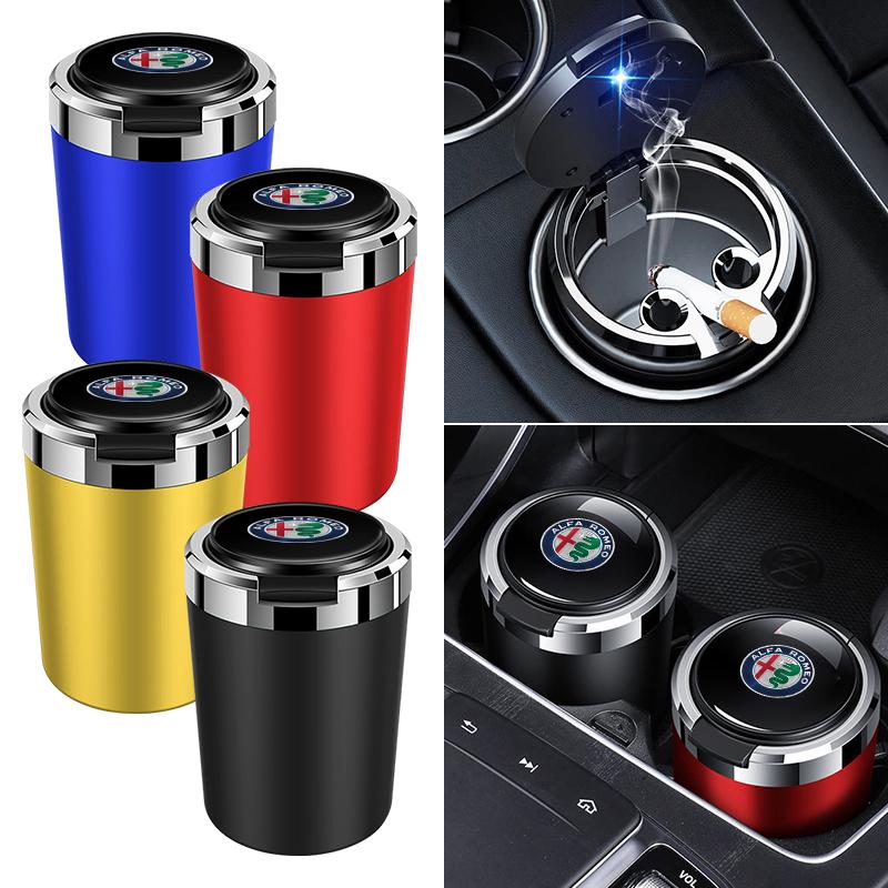 Car Ashtrays with LED Blue Light for Alfa Romeo Spider Giulia Giulietta 147 156 159 Mito Stelvio GT Spider Car Accessories