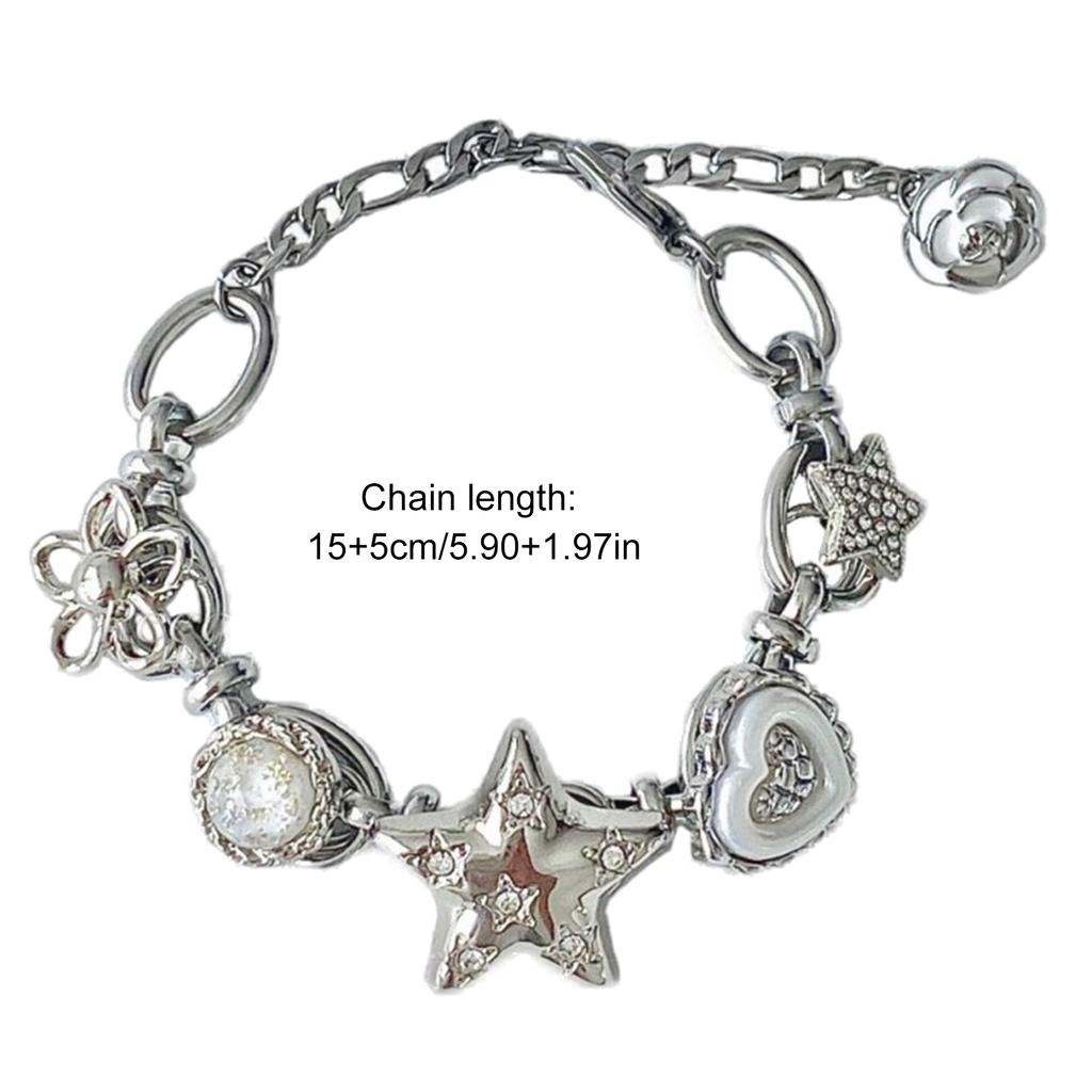 Браслет-цепочка с сердцем и звездой Уникальные украшения на запястье Стильный браслет с подвеской в ​​виде звезды Браслет-подвеска Идеально подходит для повседневного ношения