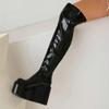 Krazing Pot PU Leather Spring Winter Keep Warm Shoes Super High Heels Waterproof Wedges Stretch Boots Zipper Women Over-the-knee Boots