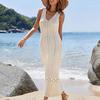 Women Beach Cover Up Sundress V Neck Crochet Hollow Out Maxi Dress Knitted Adjustable Straps Sun Protection Beachwear