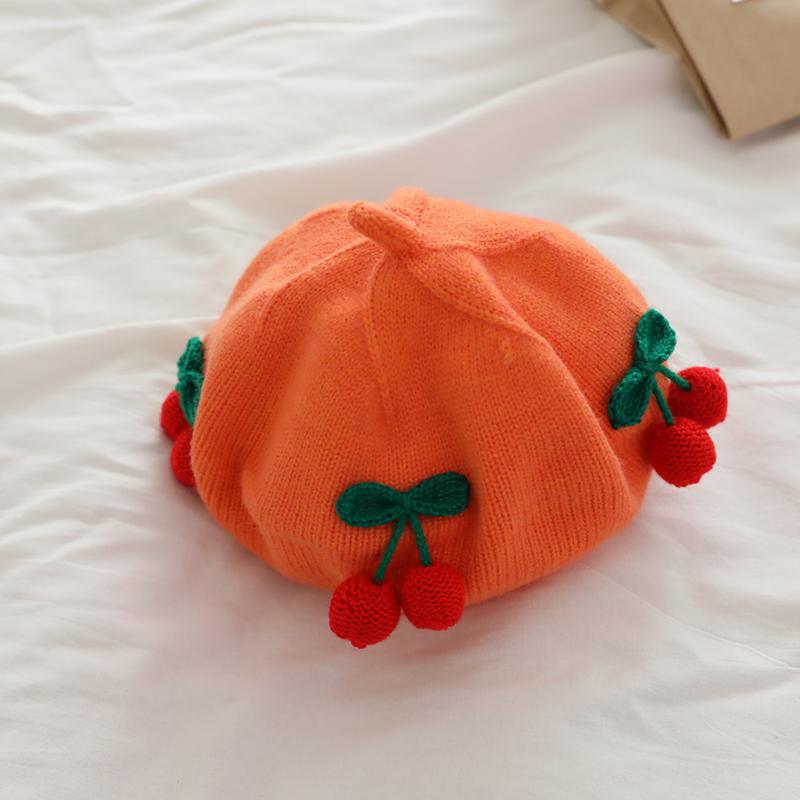 Babies' Knitted Hat Children Girls Beret Cute Cherries Decoration Hats