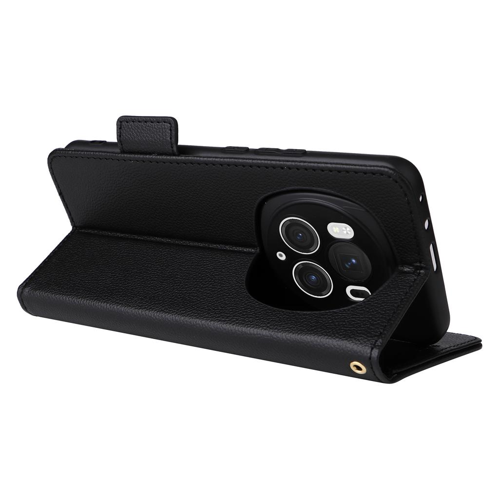 For Honor Magic6 Pro 5G Case with Wrist Strap Litchi Texture PU Leather Wallet Phone Cover