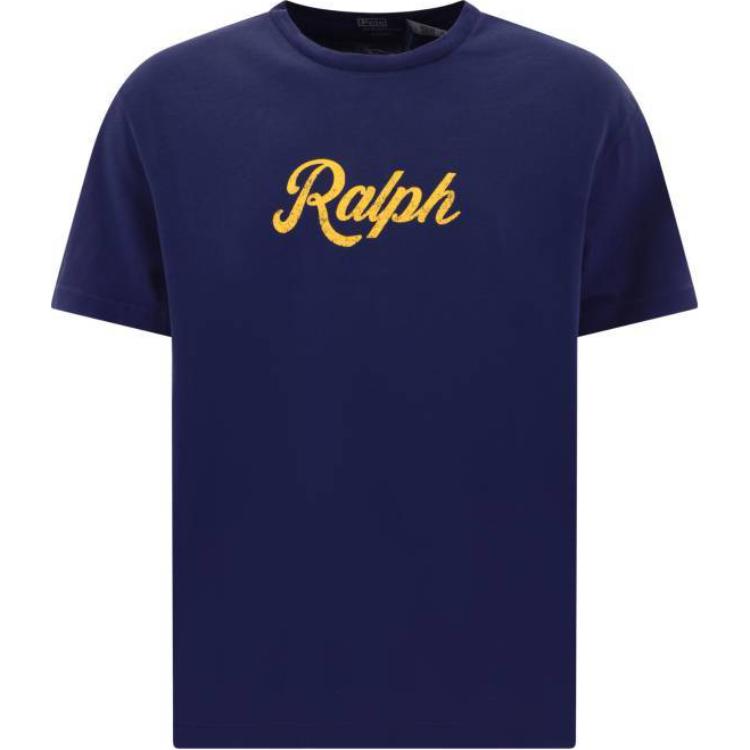 Polo Ralph Lauren Ребристая футболка с круглым вырезом и принтом из букв с коротким рукавом Мужские топы Синий 710936401-001