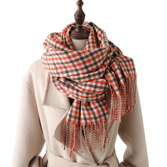 Women Scarf Plaid Print Knitting Shawl with Tassel Decoration Warm Scarf Versatile Comfortable Hair Accessory