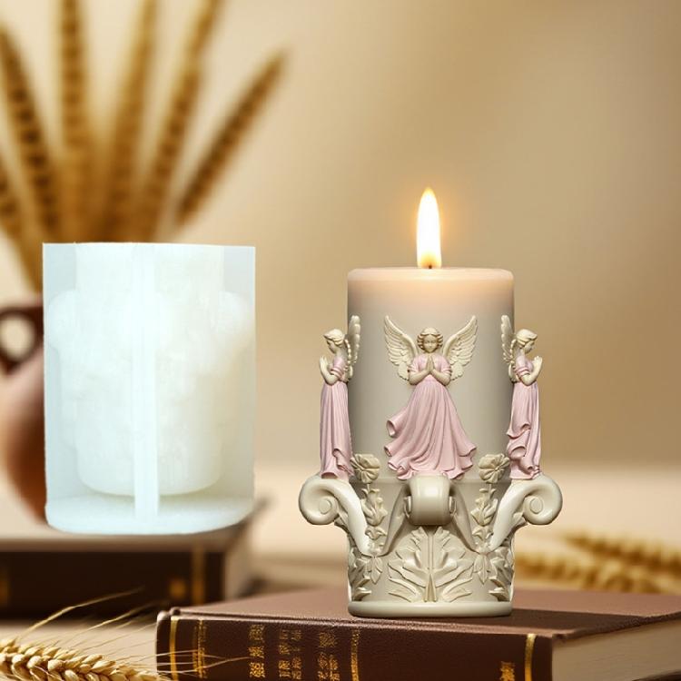 Силиконовая форма для свечи-цилиндра с тиснением ангела, многоцелевая силиконовая форма для изготовления свечей ручной работы, мыла, шоколада, инструмент для выпечки