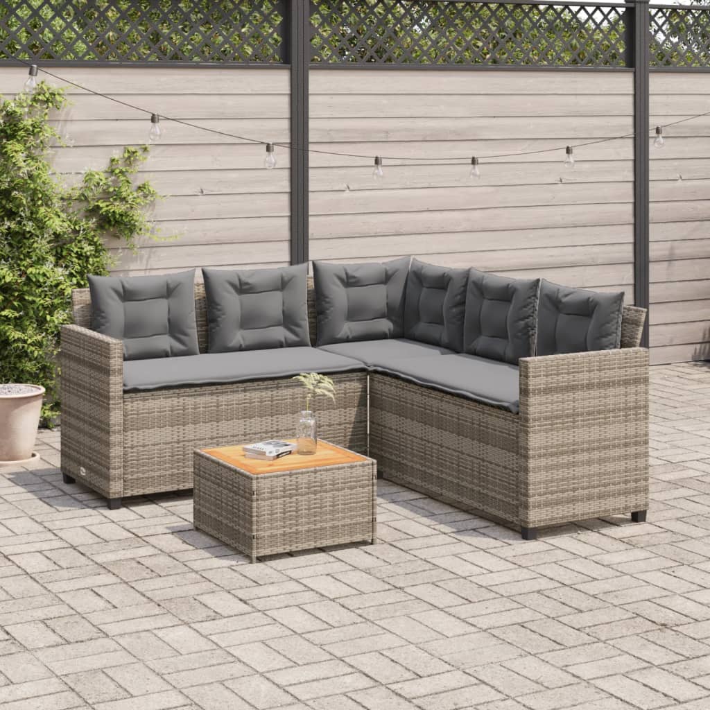 L shaped garden sofa set with table and cushions gray poly rattan