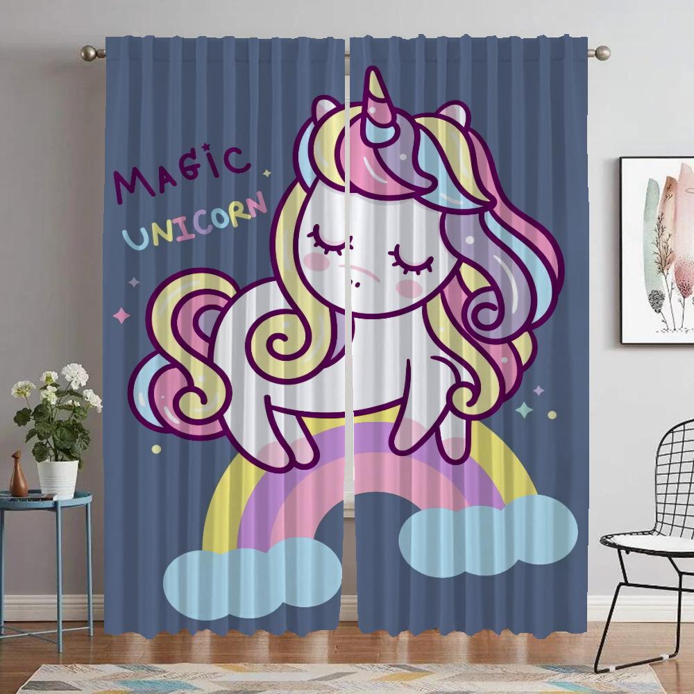 Кухонные шторы для гостиной, занавеска с изображением единорога, занавески для домашнего интерьера, 2 шт., украшения на Хэллоуин, затемненные шторы