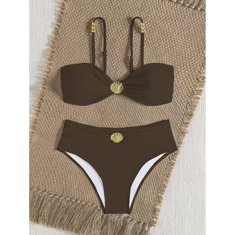 Solid Shell Sexy Bikinis Set High Waist Biquini Padded Push Up Backless Swimsuit Women Swimwear Summer Bathing Beachwear